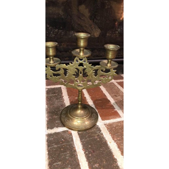 Vintage gold ornate brass candelabra for 3 candlestick holders 8 inches tall - Picture 9 of 9